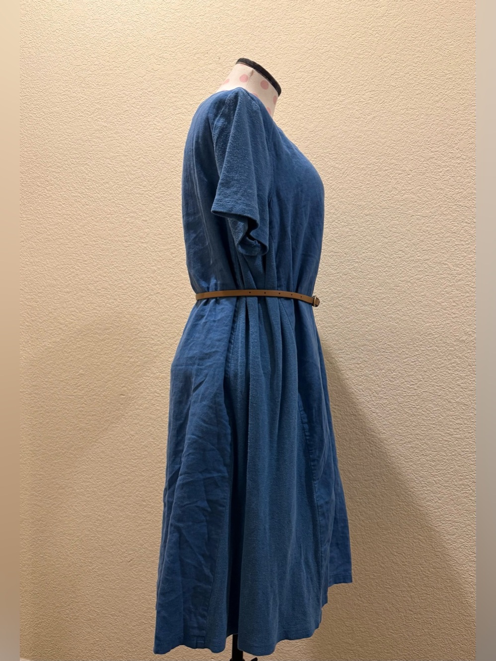 Pure Jill Blue Linen Blend Cap Short Sleeve Midi Dress - Picture 3 of 6